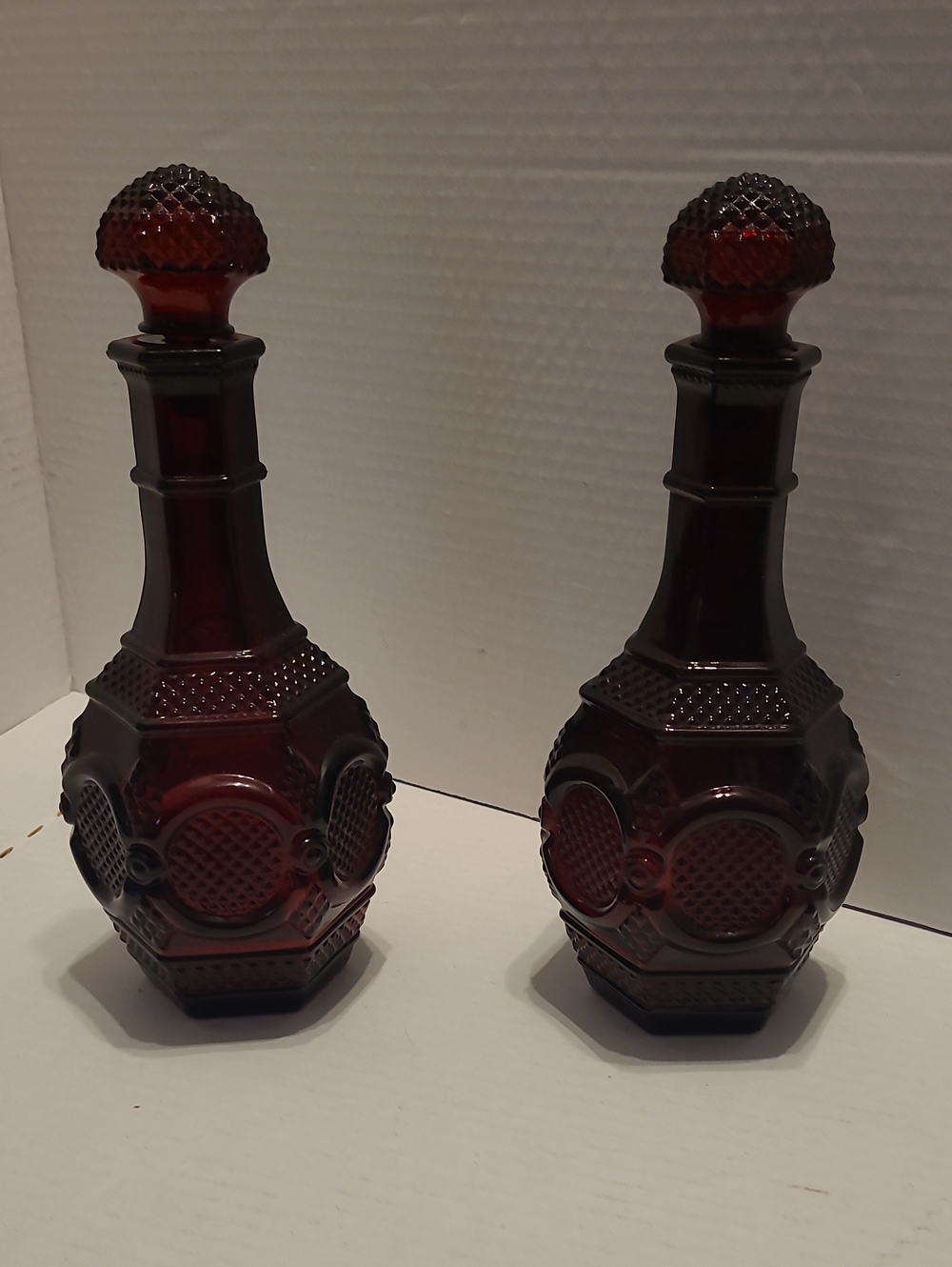 Vintage Avon 2 Ruby Red Glass Cape Cod Wine Decanter Bubble Bath Bottle